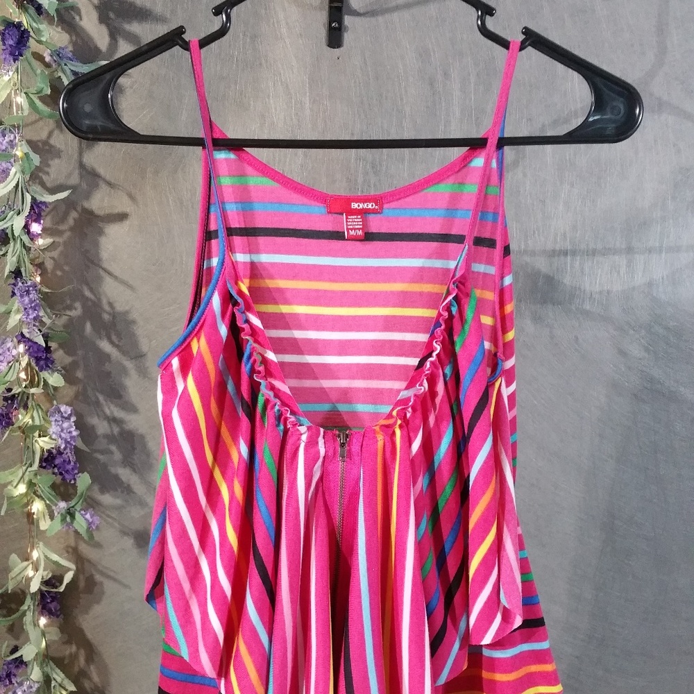 Bongo Tank Top juniors  Striped Front Zip